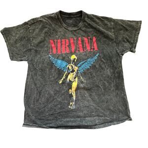 Nirvana Men's Black 100% Cotton Crew Neck Short Sleeves Retro T-shirt Size XL